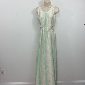 Parker Silk Ruffle Pastel Snake Print Maxi Gown Dress Sz Small Cutout Leather